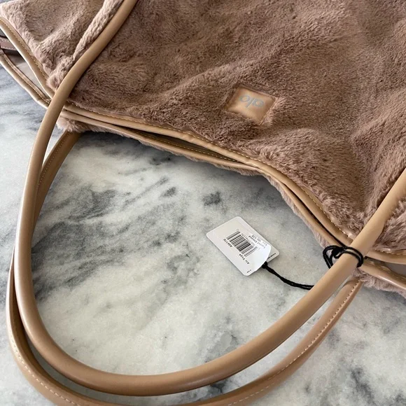 ALO Yoga Toasted Almond Faux Fur Tote Bag - Picture 4 of 9